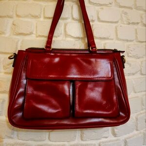 Patricia Nash Red Leather Nwot Double Shoulder Strap Top Zip Purse